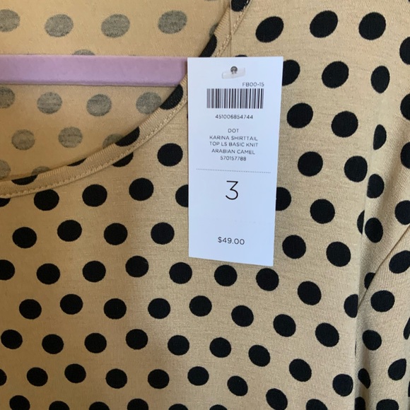 New With Tags- Chico’s Khaki and Black Polka Dot Long Sleeve Top Chico’s Size 3 - Picture 8 of 10